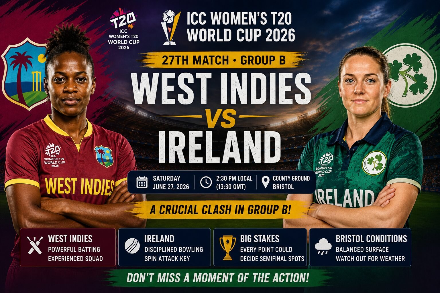 West Indies vs Ireland 27th Match Preview, T20 WC 2026