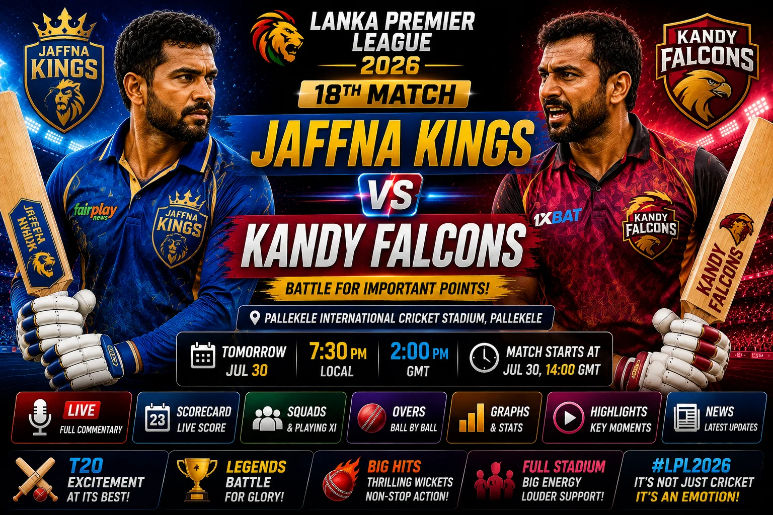 Jaffna Kings vs Kandy Falcons Prediction | LPL 2026 Match 18