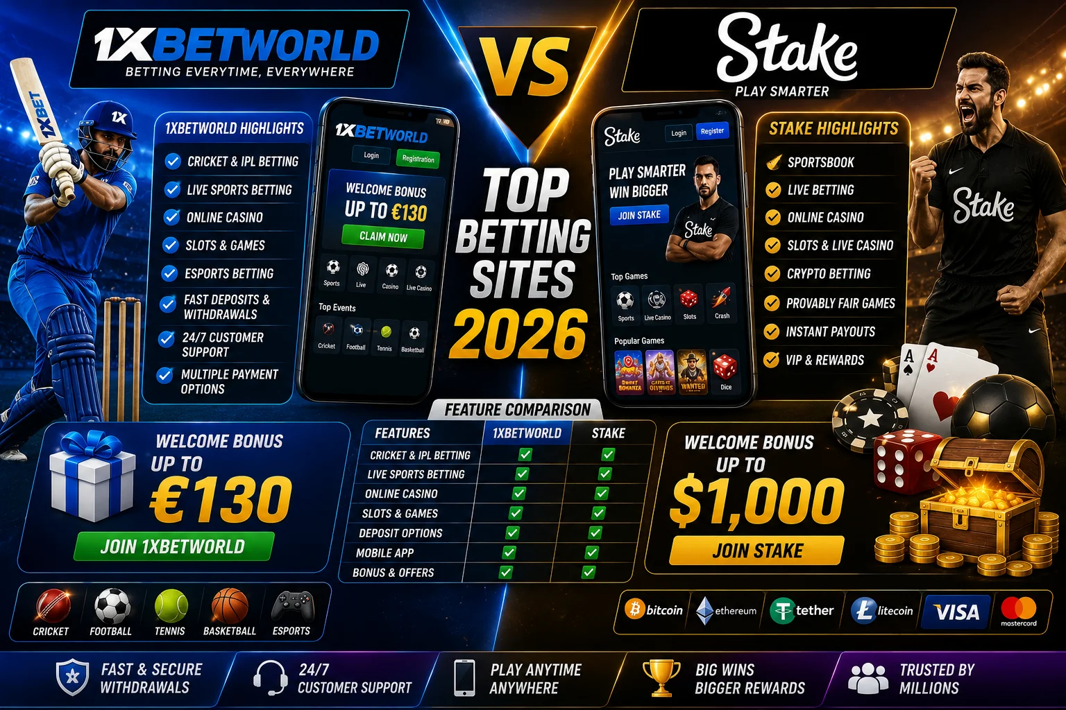 1xBetWorld vs Stake Top Betting Sites 2026