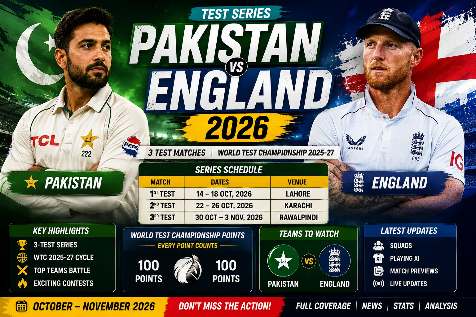 Pakistan vs England 2026 Test Series Schedule