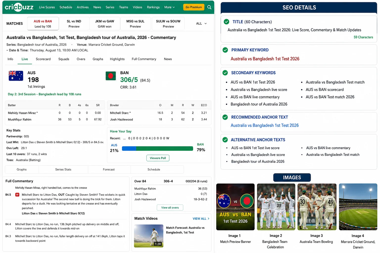 Australia vs Bangladesh 1st Test 2026: Live Score & Updates